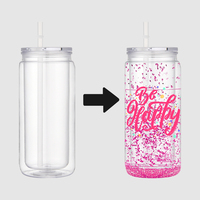 Gobelets en plastique personnalisés sans BPA, type globe à neige, réutilisables, pour sublimation, avec couvercles et pailles, pour enfants