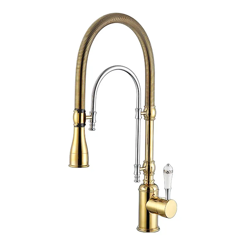 Poliertes Gold High Arc Swiveling Dual Mode Pull Down Sprayer Küchen spüle Wasserhahn Vor spülung Wasserhahn