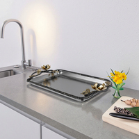 Haute qualité Rectangle argent cuisine affichage en acier inoxydable thé Service plateau fleur laiton poignée stockage décor à la maison Articles