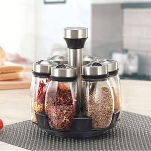 Ensemble de 6 pots à épices en verre pour la cuisine, support de rangement rotatif à 360 degrés, organiseur de rangement pour épices en verre pour la cuisine - Product Image 1
