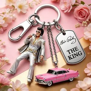 Llavero de Metal Rojo Brillante de Elvis Presley, Colgante Rosa para Coche, Accesorio de Regalo de Aleación - Product Image 1