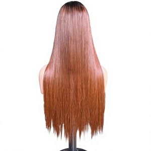 Peluca de Cabello Humano Virgen Remy Vietnamita, Color Rojizo Marrón Jengibre, con Frente de Encaje Completo, Larga y Lisa, 30 Pulgadas de Largo Estirado, 250% de Densidad - Product Image 1