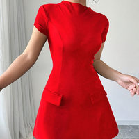Robe Mini Vintage Élégante à Col Rond et Manches Volantes, Coupe Empire Slim, Décontractée, Style A-Line avec Poches, Idéale pour le Bureau et les Trajets Quotidien