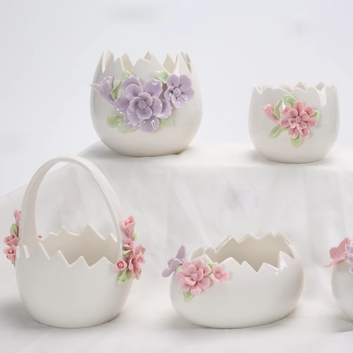 Home Decoration Statue Ornament Cute Birds With Flower Figurines Ceramic Animal Desktop Decor
