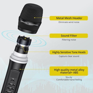 Système de microphone de karaoké dynamique sans fil UHF rechargeable à double micro avec contrôle des aigus, des basses et de l'écho - Product Image 5