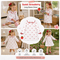 Robe trapèze à manches longues Puresun en coton 100% avec broderie fraise et imprimé pois, col Peter et nœud, pour filles de 2 à 8 ans, faible MOQ