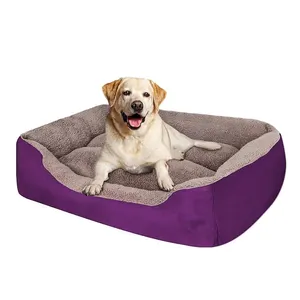 China Manufacturer Custom Easy Clean Giant Purple Short Plush Rectangle Dog Bed Detachable Wash Cushion Bed For Large Dog
