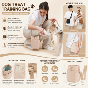 Porte-bouteille d'eau portable, distributeur de sacs à déjections canines avec pochette pour friandises, sac banane bandoulière en polyester imperméable pour promenade canine, personnalisable - Product Image 1