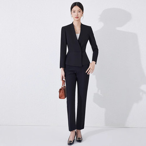 Women's Black Suit Set Full Sleeve Formal Wear Anti-Wrinkle Spring Autumn Professional Office Outfit - Product Image 5