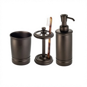 Set Of Three Iron Brown Color Bathroom Set Soap Dispenser <b>Brushes</b> Holder Shampoo Holder Bathroom Set In Bulk - Product Image 1