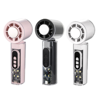 Ventilateur de poche haute vitesse, mini-ventilateur portable avec 199 vitesses, affichage numérique LED, transparent avec éclairage intégré