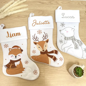 Chaussette de Noël personnalisée avec le prénom de l'<span class=keywords><strong>enfant</strong></span>, renard, renne, chaussette blanche, cadeaux de Noël 2026 - Product Image 6