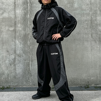 Ensemble de jogging léger coupe-vent personnalisé avec logo imprimé pour homme, ensemble décontracté 2 pièces en nylon color block à capuche, survêtement réfléchissant 3M