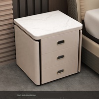 Table de Chevet Multifonctionnelle Traditionnelle Extensible avec 3 Tiroirs, Table d'Appoint à Plateau Rabattable en Verre, Meuble de Rangement pour Chambre et Salon