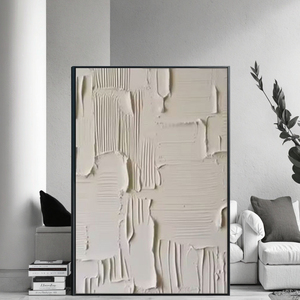 Pintura Moderna Abstracta Texturizada en 3D Pintada a Mano sobre Lienzo Acrílico Personalizable Grande en Beige Minimalista - Product Image 3