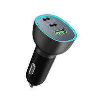 Cargador de Coche GC03 Dual PD30W 12-24V con Monitoreo de Voltaje, Salida Total de 45.5W, Luz Ambiental LED RGB, 2 Puertos USB-C + 1 Puerto USB-A