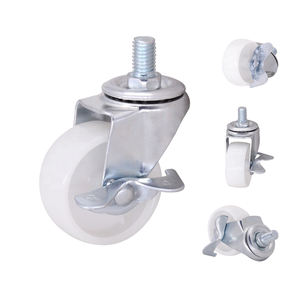 Roue tournante petite tige filetée en plastique tige pivotante de 1.5 pouces roues à roulette simple à verrouillage central roulettes à crémaillère blanche - Product Image 5