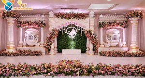Compre un Conjunto de Paneles de Fondo para Escenario de Fibra Premium para Ceremonia de Boda Blanca Clásica, Decoración de Escenario para Recepción de Boda con Temática Romántica Victoriana - Product Image 4