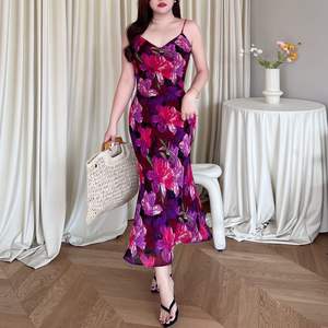 Vestido de noche Runqi morado con estampado floral, corte sirena, cuello corazón, talla grande, cómodo, novedad de primavera - Product Image 4