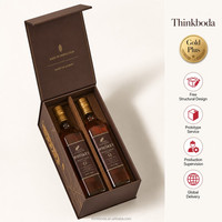Coffret Cadeau Double Whisky Personnalisé – Boîte Rigide Haute et Profonde Ambre avec Dorure Or en Feuille de Blé pour Deux Bouteilles