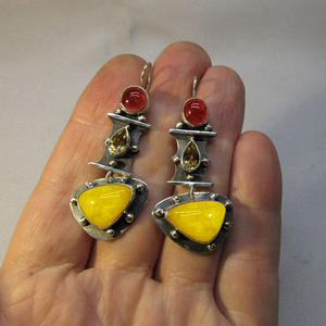 Orecchini Pendenti Etnici da Donna con Nappa Stile Indiano Boho Western Vintage, Zaffiro Blu, Turchese e Dettagli Bohemian - Product Image 5