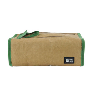 Trousse à crayons en papier kraft lavable avec compartiment principal pour fournitures scolaires et de bureau, fermeture éclair, couleur et logo personnalisables, OEM accepté - Product Image 3