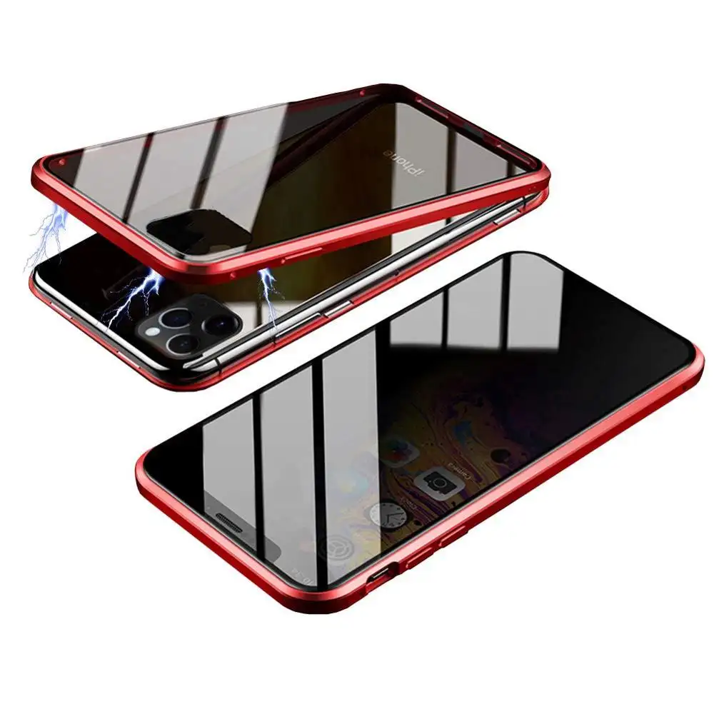 Drop Ship Luxe Dubbelzijdig Voor-en Back Clear Glas Metalen Magnetische Telefoon Case Voor Iphone 13 12 Mini 11pro max