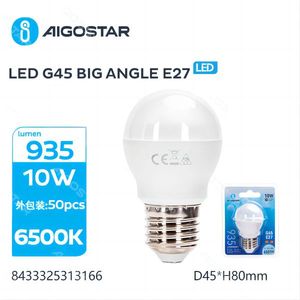 Aigostar Led G45 E27 10W 6500K Lampadina ad angolo ampio D45 H80mm - Product Image 1