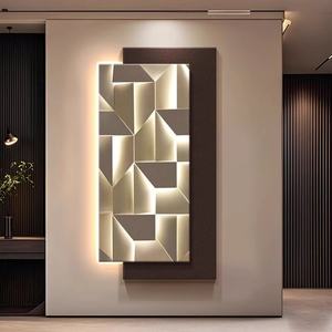 Peinture décorative moderne pour entrée, peinture abstraite haut de gamme pour couloir, peinture murale 3D avec texture en grès, lampe murale LED - Product Image 2