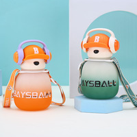 650ml Color degradado lindo auriculares sombrero oso botella de agua plástico niños termo taza con correa para regalo y Deportes