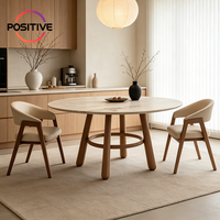 Table à manger ronde en marbre de luxe italienne moderne avec pieds en bois massif noyer, mobilier de salle à manger Wabi Sabi pour la maison et les restaurants