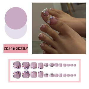 Kit d'ongles à presser pour les pieds, Faux ongles artificiels roses français colorés avec diamants, Prêts à poser, Produits de beauté - Product Image 2