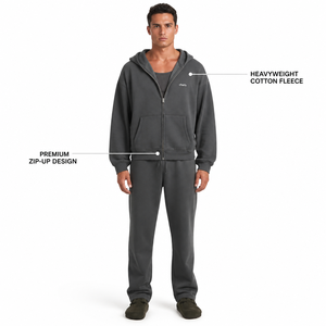 Sudadera con capucha y cremallera Charlo para hombre, de algodón grueso y forro polar, corte holgado, estilo urbano, venta al por mayor, personalizada, OEM, a granel - Product Image 2