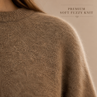 Pull en mohair pour femme, surdimensionné, en tricot moelleux, marron, à manches lanternes, élégant, style français, doux, tricot d'hiver