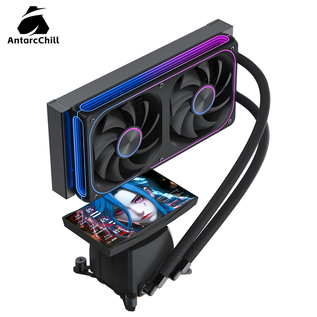 AntarcChill 240mm Water Cooler Detachable 5 Inch HD Display Pump Head Compact Mid Tower ITX Gaming Desktop Liquid Cooling Kit