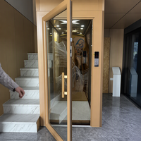 Porte d'ascenseur de villa à double ouverture coulissante automatique, couleur personnalisée, avec panneau de verre pliant manuel et éclairage LED