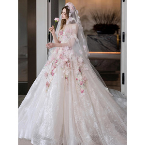 2025 robe de mariée faite à la main de style forêt pour femmes robe de fiançailles sans bretelles avec train chapelle classique et <span class=keywords><strong>voile</strong></span> - Product Image 3