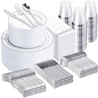 Articles de fête PS Premium en gros : Assiettes rondes à bord doré, fourchettes, cuillères, gobelets, serviettes en plastique, couleur personnalisée pour la décoration d'événements