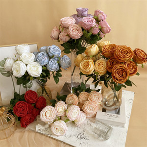 Bouquet de roses royales en soie Erin à 7 têtes, haute simulation, pour arrangements floraux de mariage, matériaux pour boîte cadeau DIY - Product Image 1