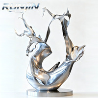 Grande sculpture abstraite en acier inoxydable, effet éclaboussures fluides, finition miroir, pour intérieur, hall d'hôtel, espace commercial, sur mesure