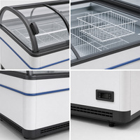 Congelador Isla Exhibidor de Alimentos Congelados para Supermercado, 4 Puertas, 900L, con Tapa Deslizante de Vidrio Curvo y Descongelación Automática para Helados, Carne y Mariscos