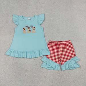 Nuevo Conjunto de Dos Piezas con Tirantes Bordados para Bebés Niñas, Diseño 4 de Julio - Product Image 2