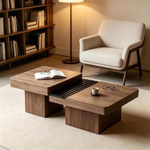 High <b>End</b> Luxury Modern Designer Eco-Friendly <b>Storage</b> Coffee <b>Table</b> Square Wooden Walnut Color Living Room Home Furniture - Product Image 2