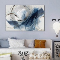 Toile d'art mural, peintures abstraites, graffiti coloré bleu fantaisie sur fond blanc, décoration d'art moderne pour salon