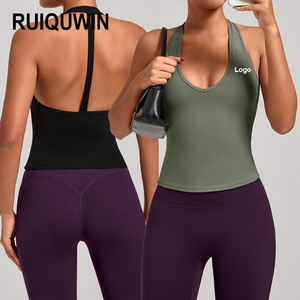 RUIQUIWN <span class=keywords><strong>Haut</strong></span> de sport personnalisé pour femme à séchage rapide, col halter, dos creux, respirant, pour le fitness, le yoga et l'entraînement - Product Image 1