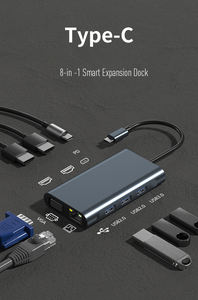 Multipuerto 8 en 1 Tipo-c HUB HDTV VGA Ethernet PD 100W USB3.0 2,0 4K <span class=keywords><strong>Dual</strong></span> HDTV Expansion <span class=keywords><strong>Dock</strong></span> Docking Station USB Hub - Product Image 6