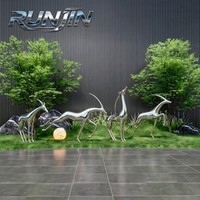 Sculpture de cerf en acier inoxydable poli miroir - Installation artistique abstraite moderne forgée à la main H120cm pour jardins extérieurs