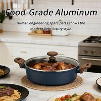 Casserole en aluminium forgé antiadhésive avec couvercle en verre, poignée en bois, compatible induction, vente en gros d'usine