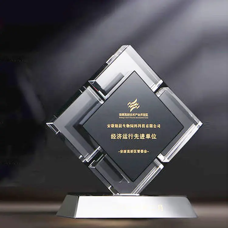 Trofeo de cristal brillante, logotipo personalizado, Color negro, venta al por mayor
