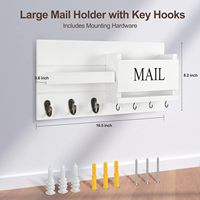 Organisateur de courrier mural 2026 avec porte-clés et étagère, incluant un porte-lettres et des crochets muraux pour la décoration du couloir